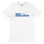 f111 merch white color t-shirt1 with liam-lawson branding.