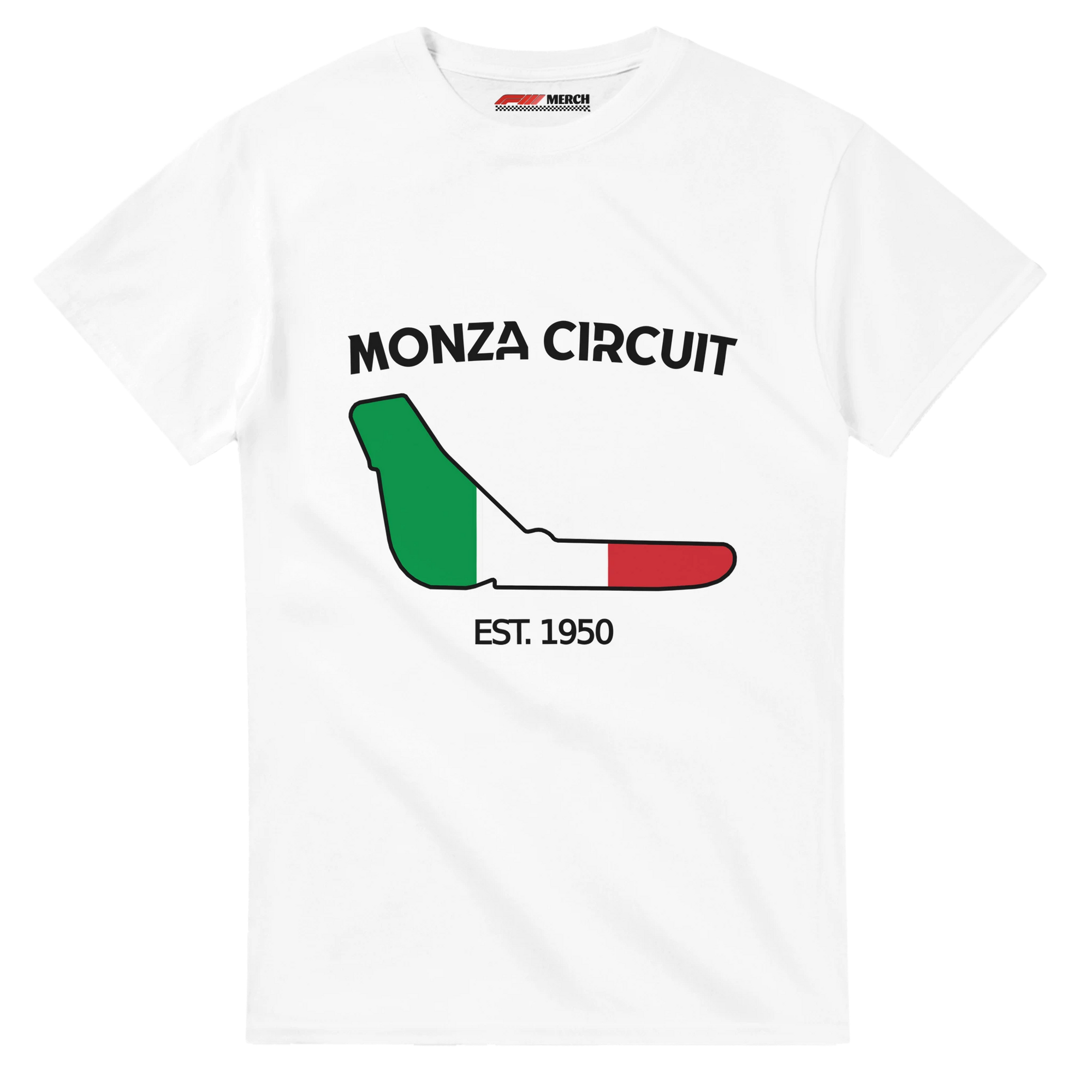 f111 merch white color t-shirt1 with monza-circuit branding.