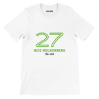 f111 merch white color t-shirt1 with nico-hulkenberg branding.