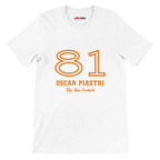 f111 merch white color t-shirt1 with oscar-piastri branding.