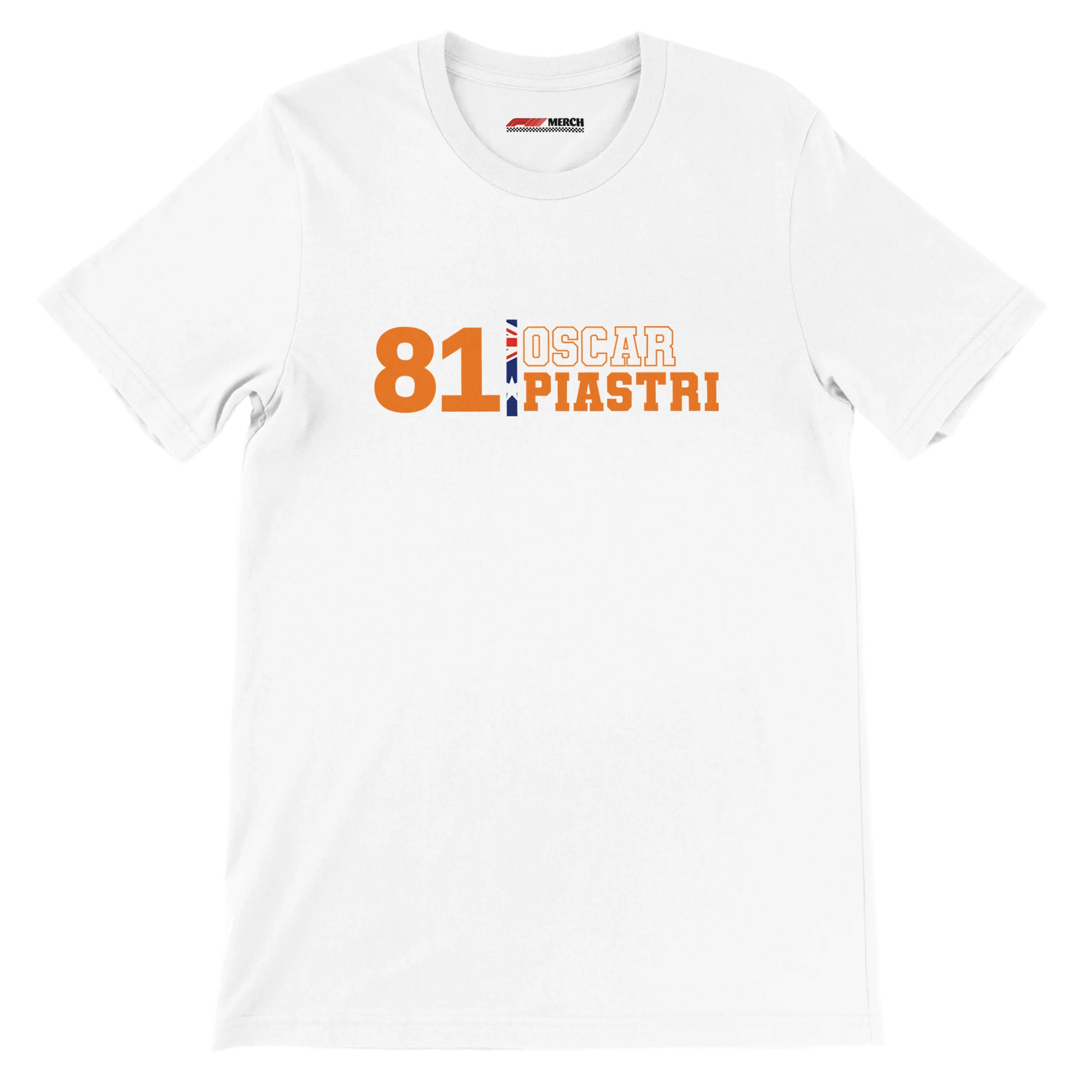 f111 merch white color t-shirt1 with oscar-piastri branding.