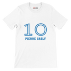 f111 merch white color t-shirt1 with pierre-gasly branding.