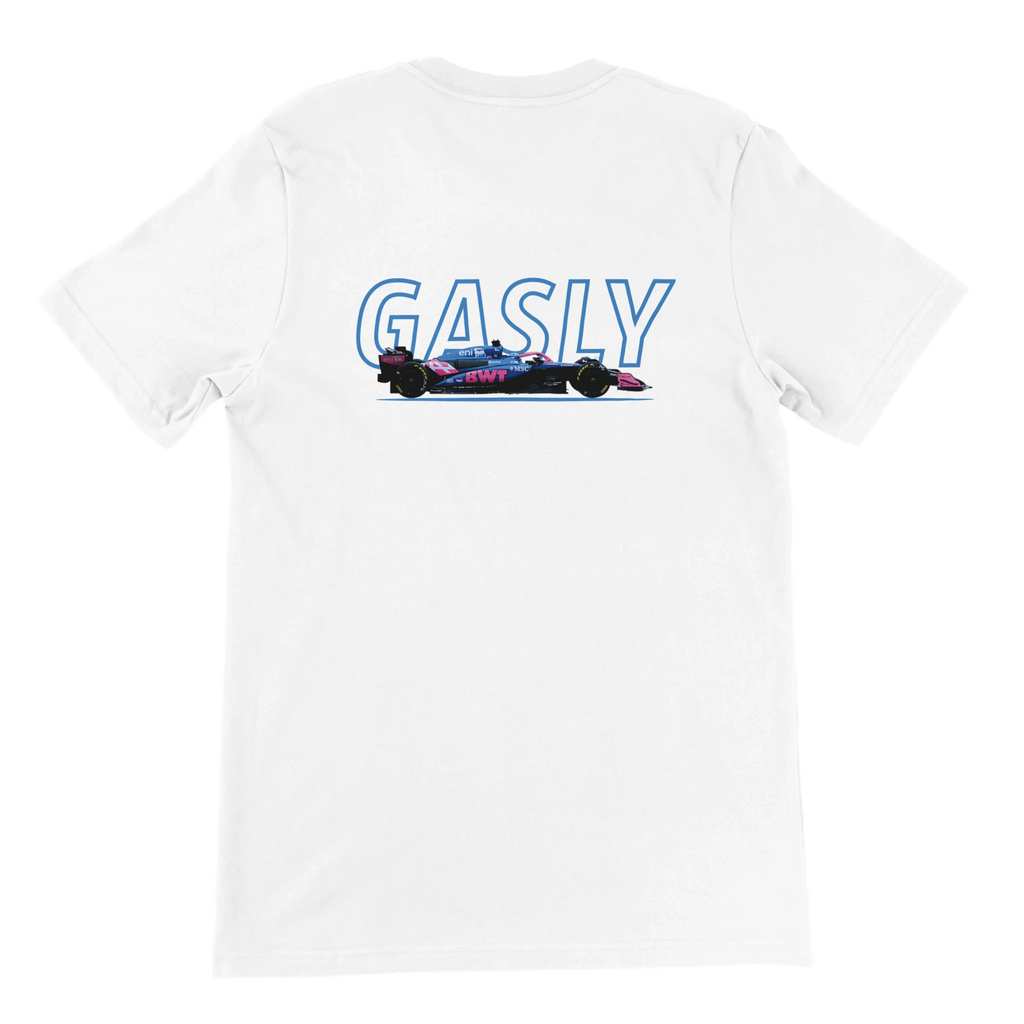 f111 merch white color t-shirt1 with pierre-gasly branding.