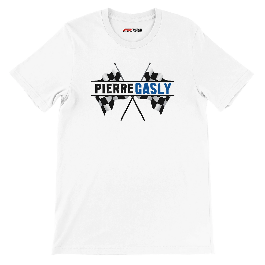 f111 merch white color t-shirt1 with pierre-gasly branding.