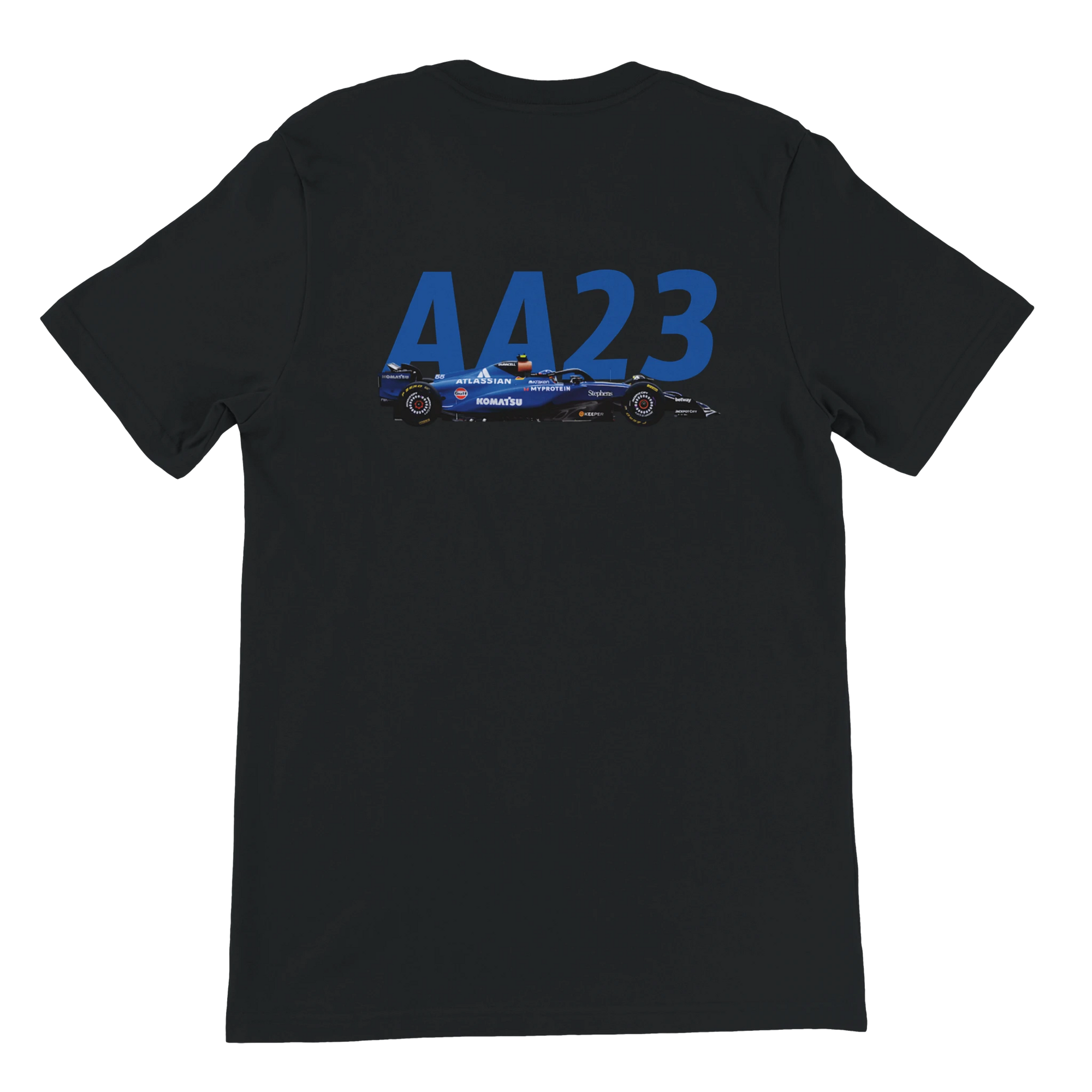 f111 merch black color t-shirt2 with alex-albon branding.