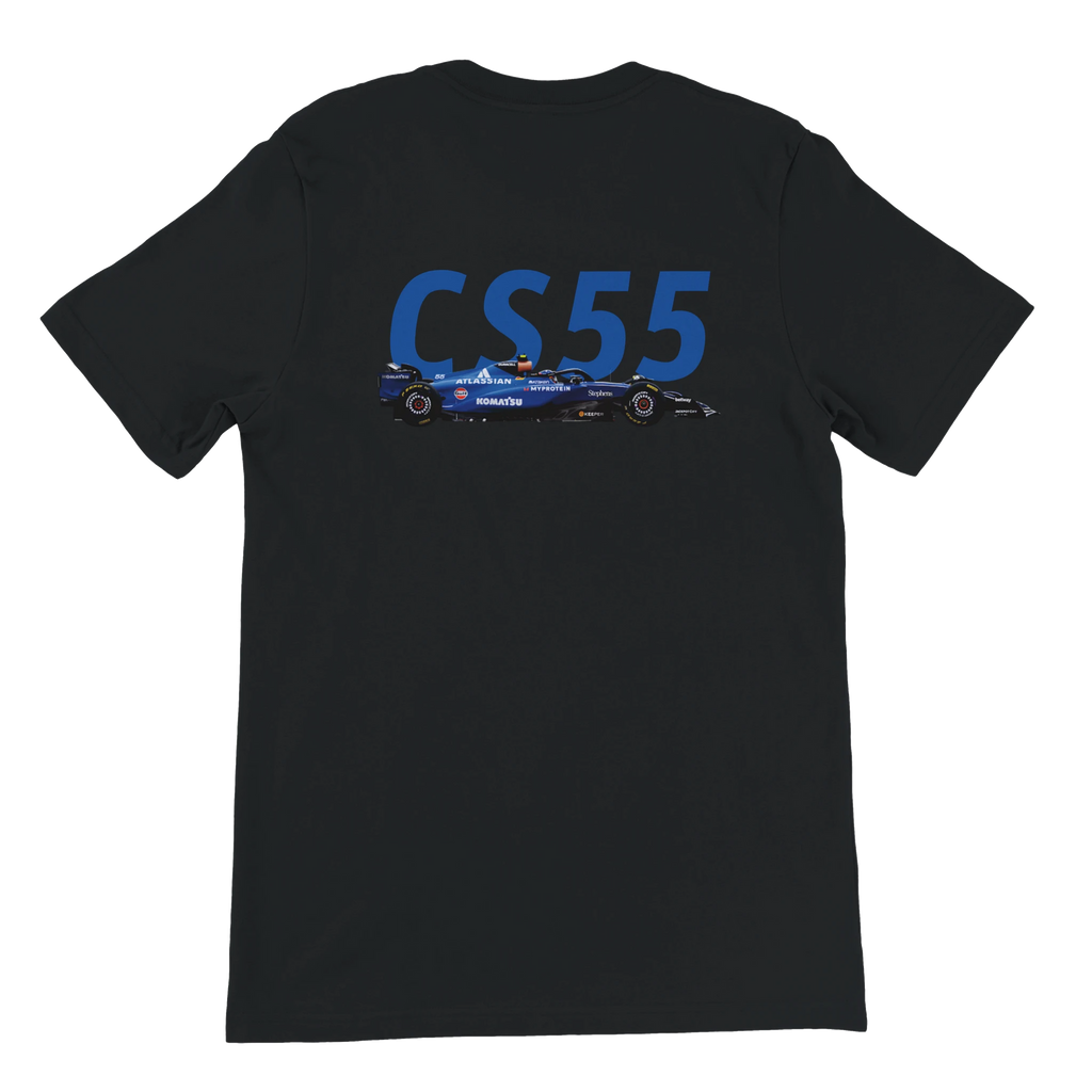 f111 merch black color t-shirt2 with carlos-sainz branding.