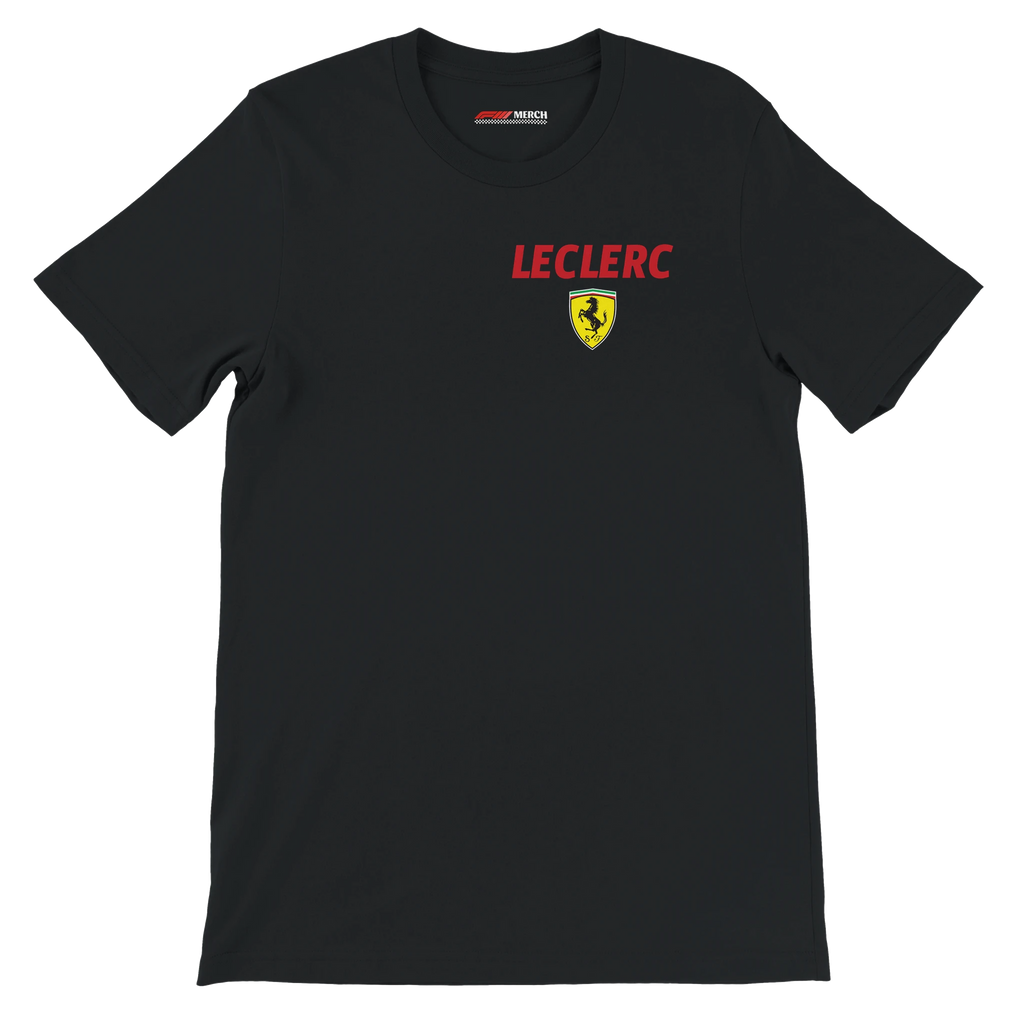 f111 merch black color t-shirt2 with charles-leclerc branding.