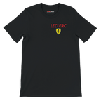 f111 merch black color t-shirt2 with charles-leclerc branding.