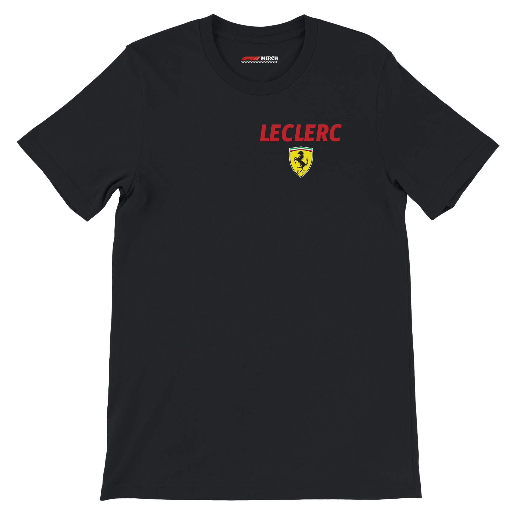 f111 merch black color t-shirt2 with charles-leclerc branding.