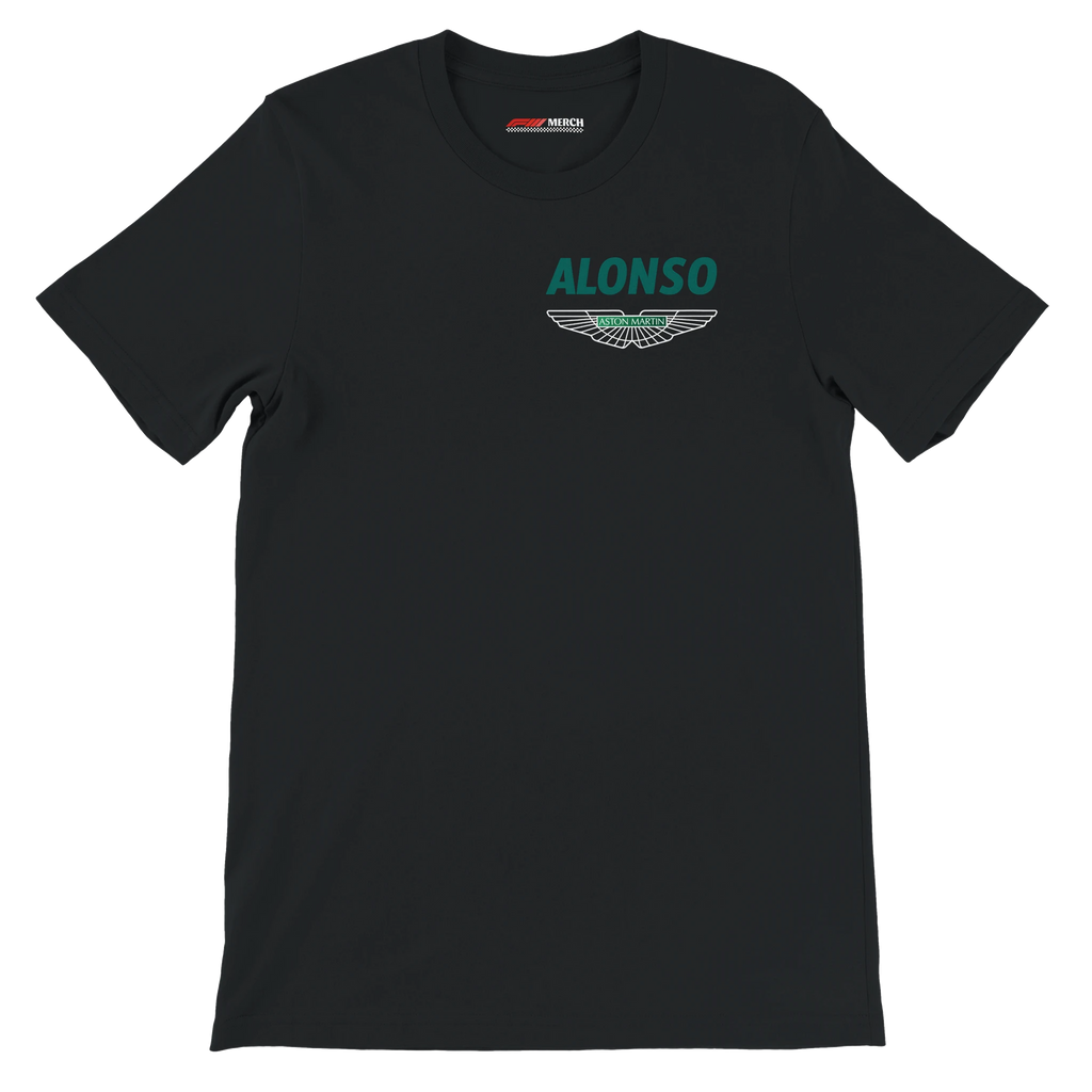 f111 merch black color t-shirt2 with fernando-alonso branding.