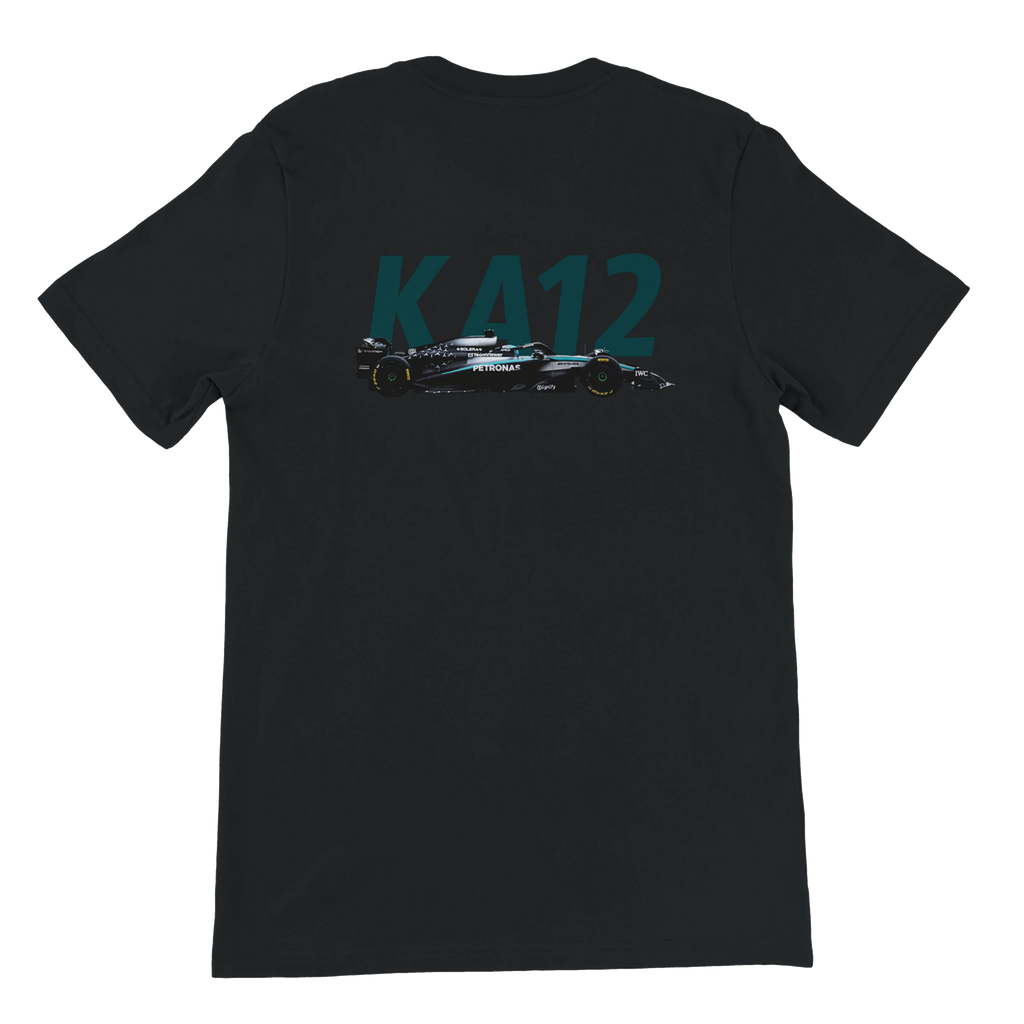 f111 merch black color t-shirt2 with kimi-antonelli branding.