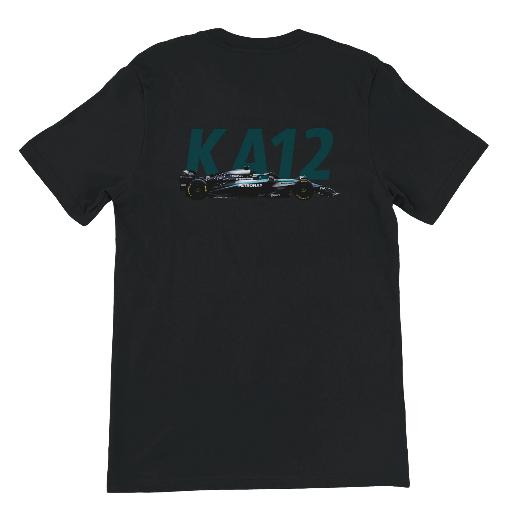 f111 merch black color t-shirt2 with kimi-antonelli branding.