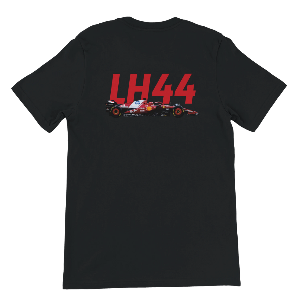 f111 merch black color t-shirt2 with lewis-hamilton branding.