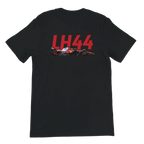 f111 merch black color t-shirt2 with lewis-hamilton branding.
