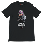 f111 merch black color t-shirt2 with lewis-hamilton branding.