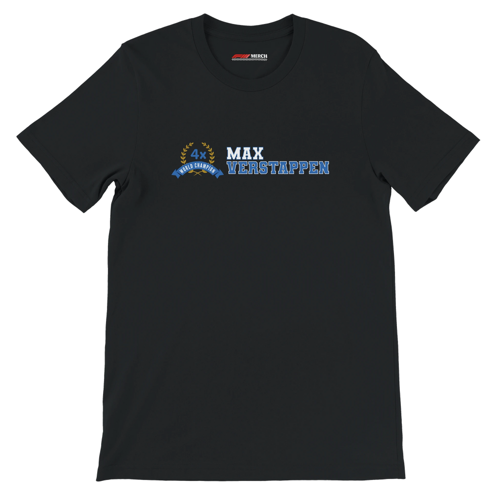 f111 merch black color t-shirt2 with max-verstappen branding.