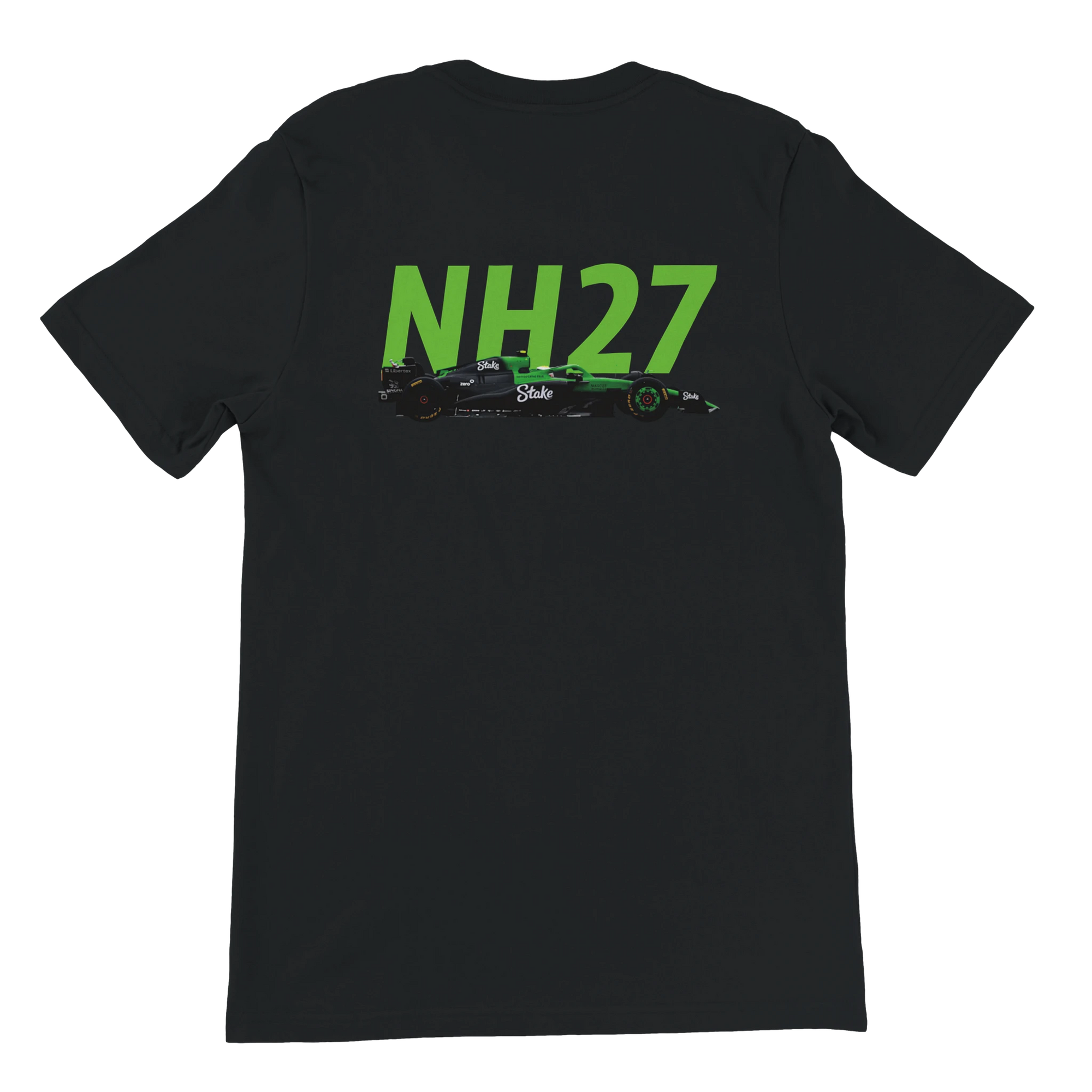 f111 merch black color t-shirt2 with nico-hulkenberg branding.