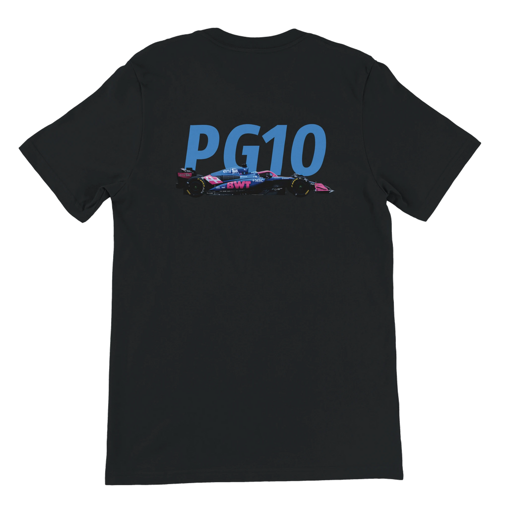 f111 merch black color t-shirt2 with pierre-gasly branding.