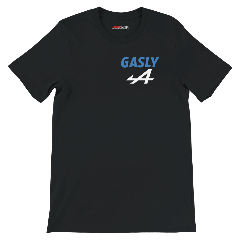 f111 merch black color t-shirt2 with pierre-gasly branding.