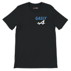 f111 merch black color t-shirt2 with pierre-gasly branding.