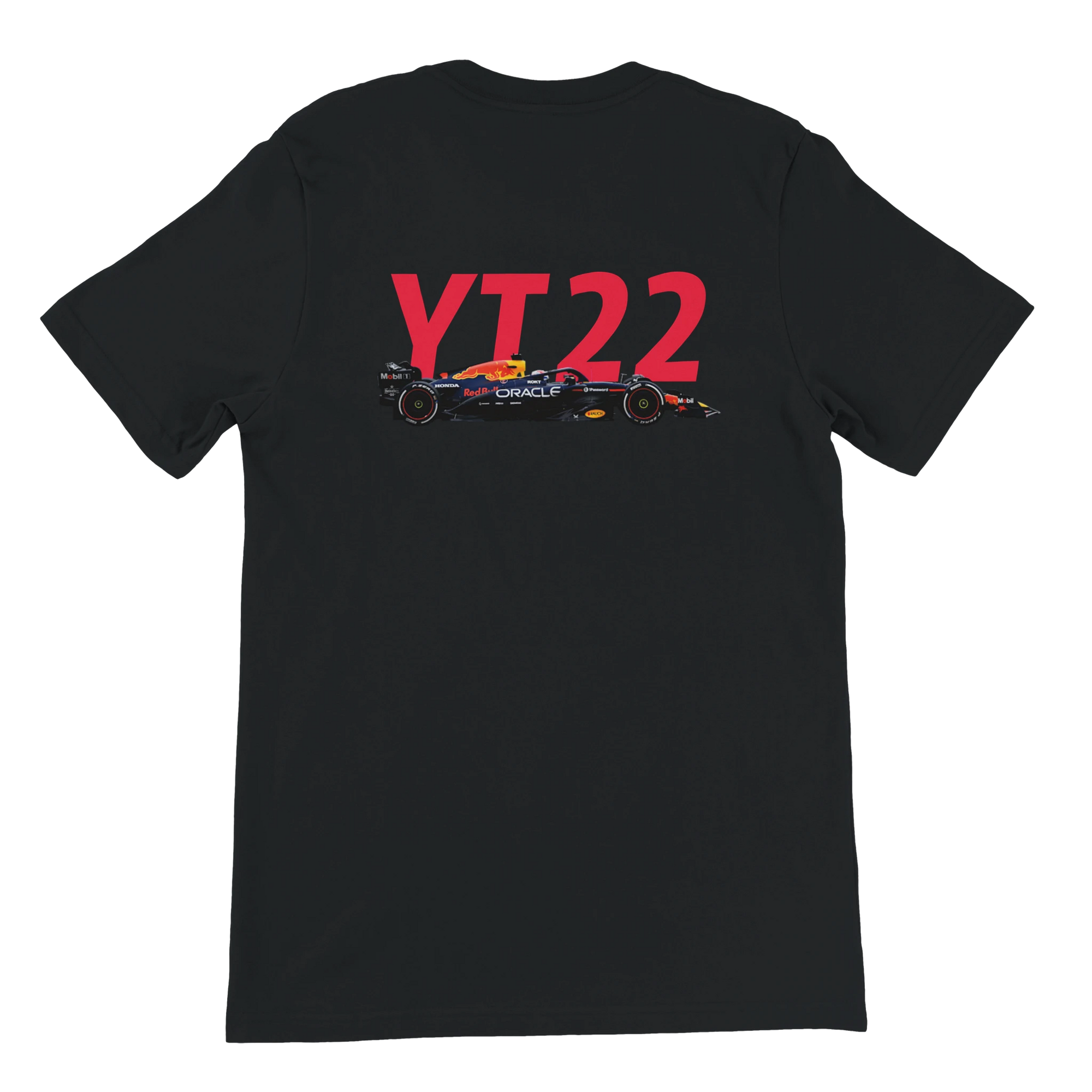 f111 merch black color t-shirt2 with yuki-tsunoda branding.