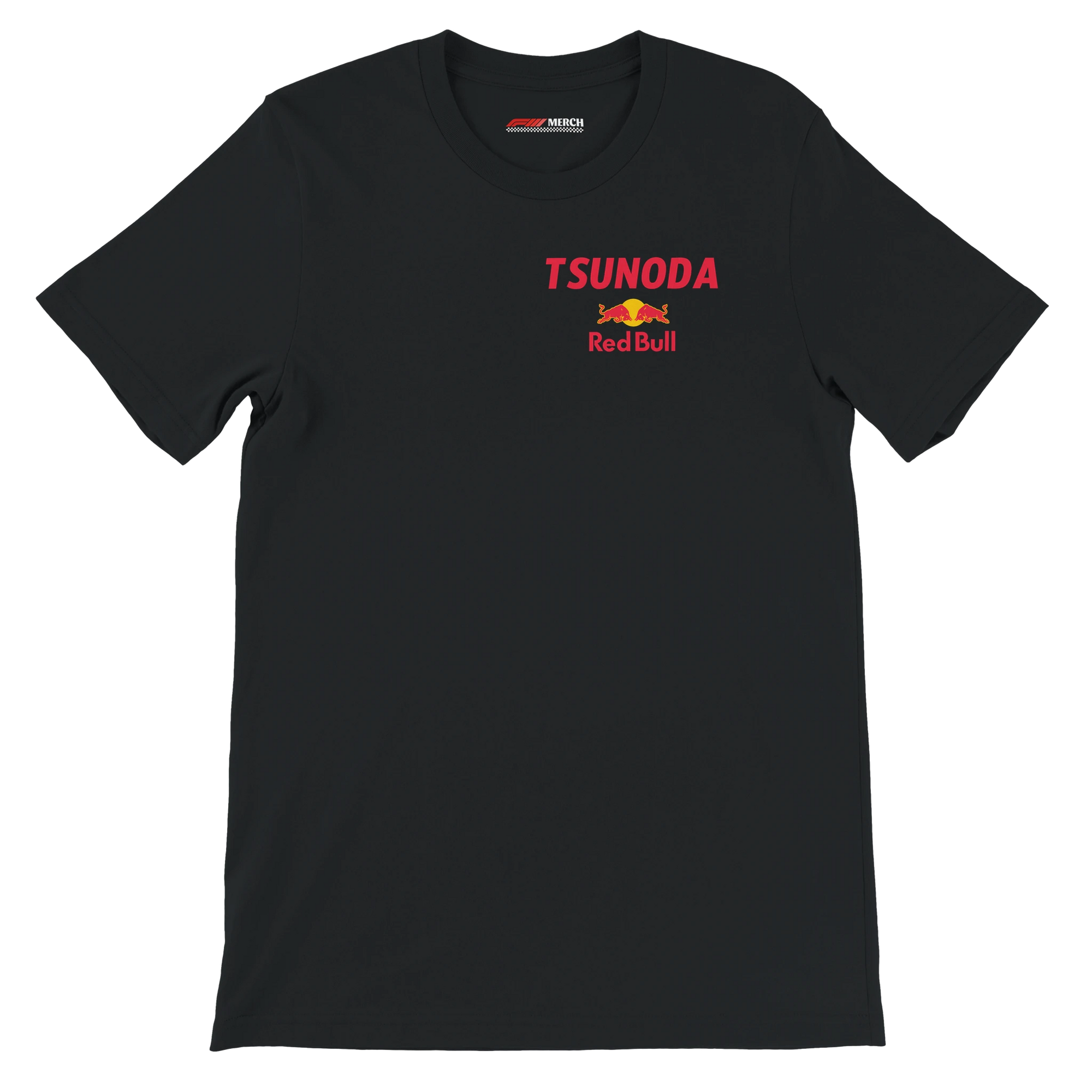 f111 merch black color t-shirt2 with yuki-tsunoda branding.
