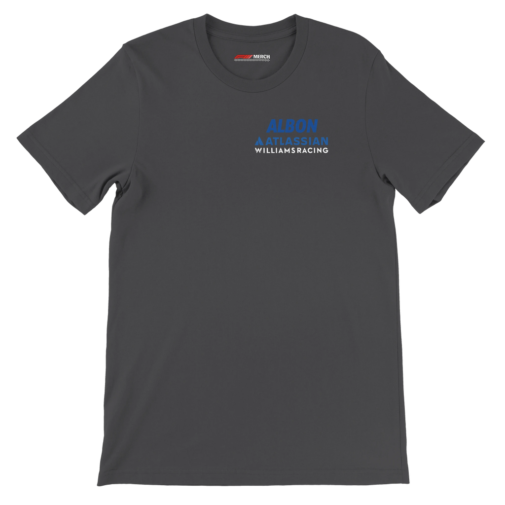 f111 merch dark-grey color t-shirt2 with alex-albon branding.