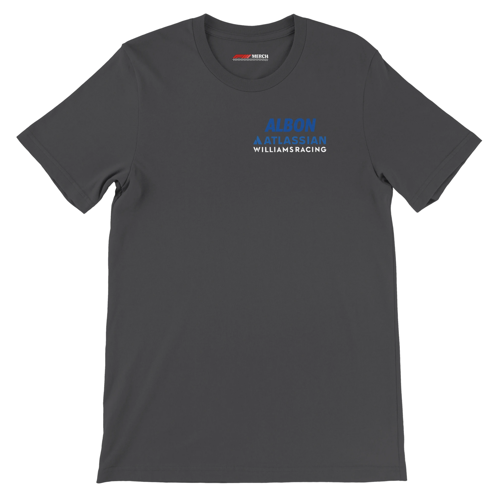 f111 merch dark-grey color t-shirt2 with alex-albon branding.