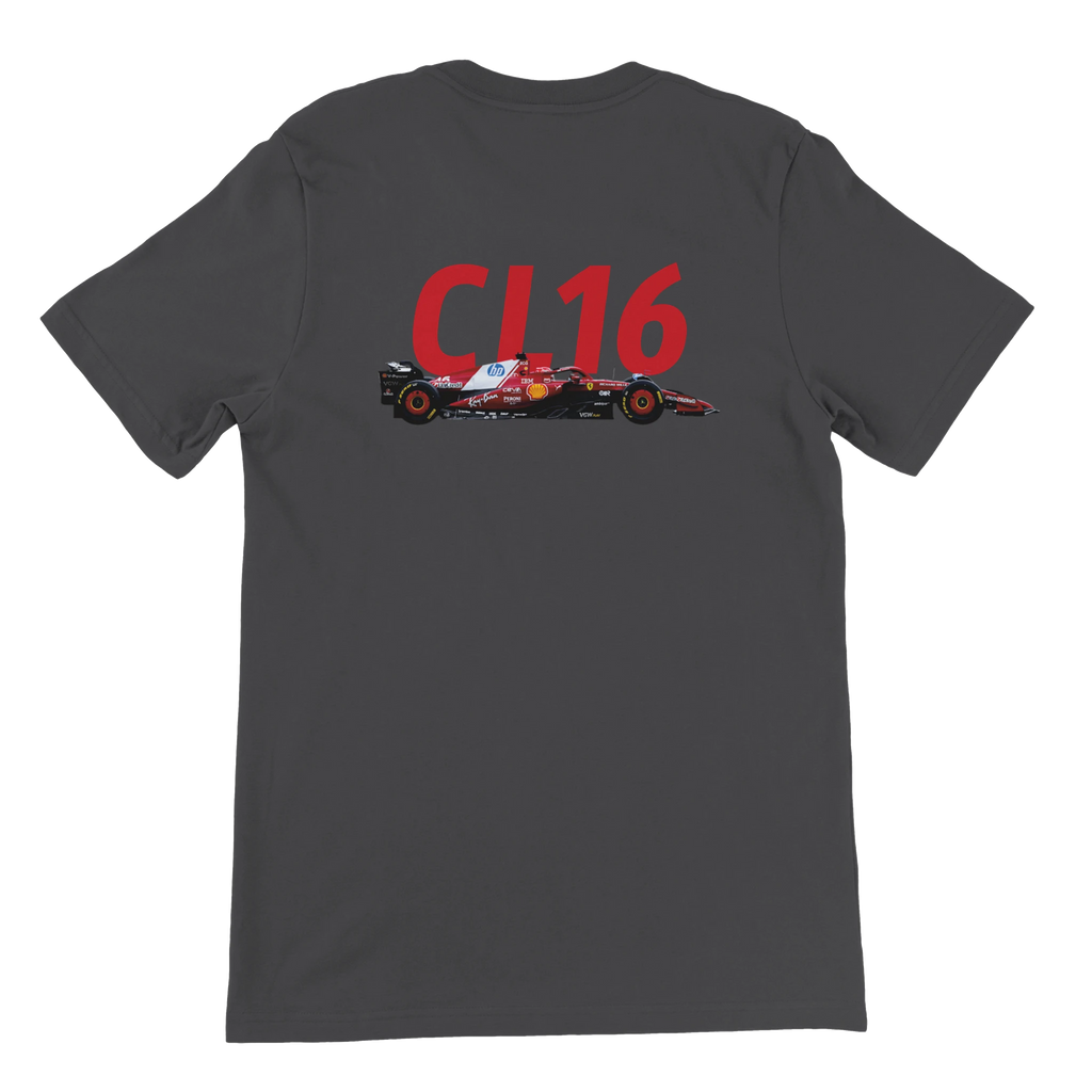 f111 merch dark-grey color t-shirt2 with charles-leclerc branding.