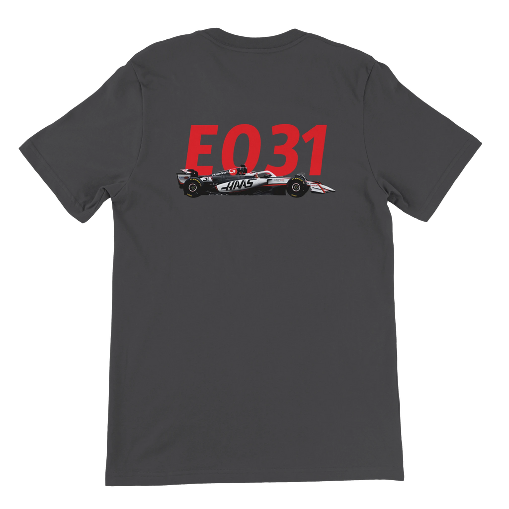 f111 merch dark-grey color t-shirt2 with esteban-ocon branding.
