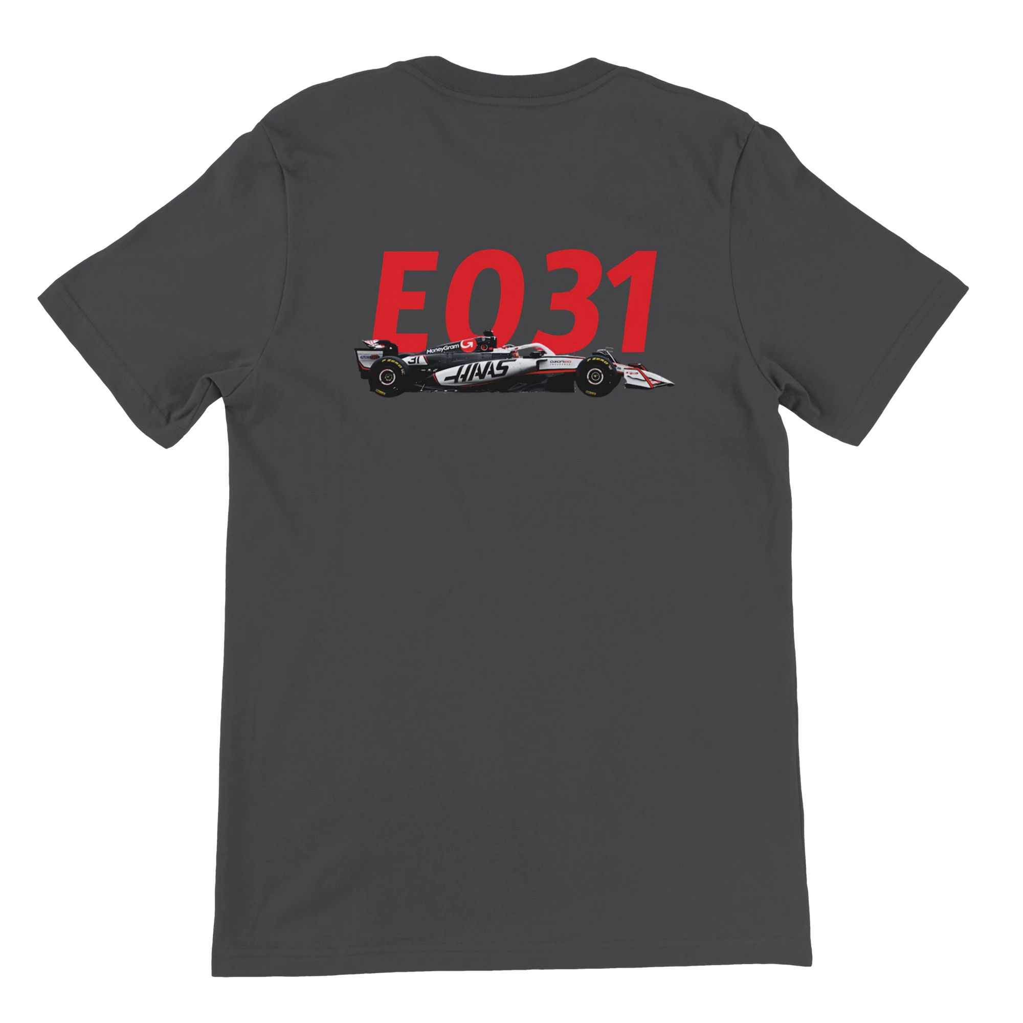 f111 merch dark-grey color t-shirt2 with esteban-ocon branding.