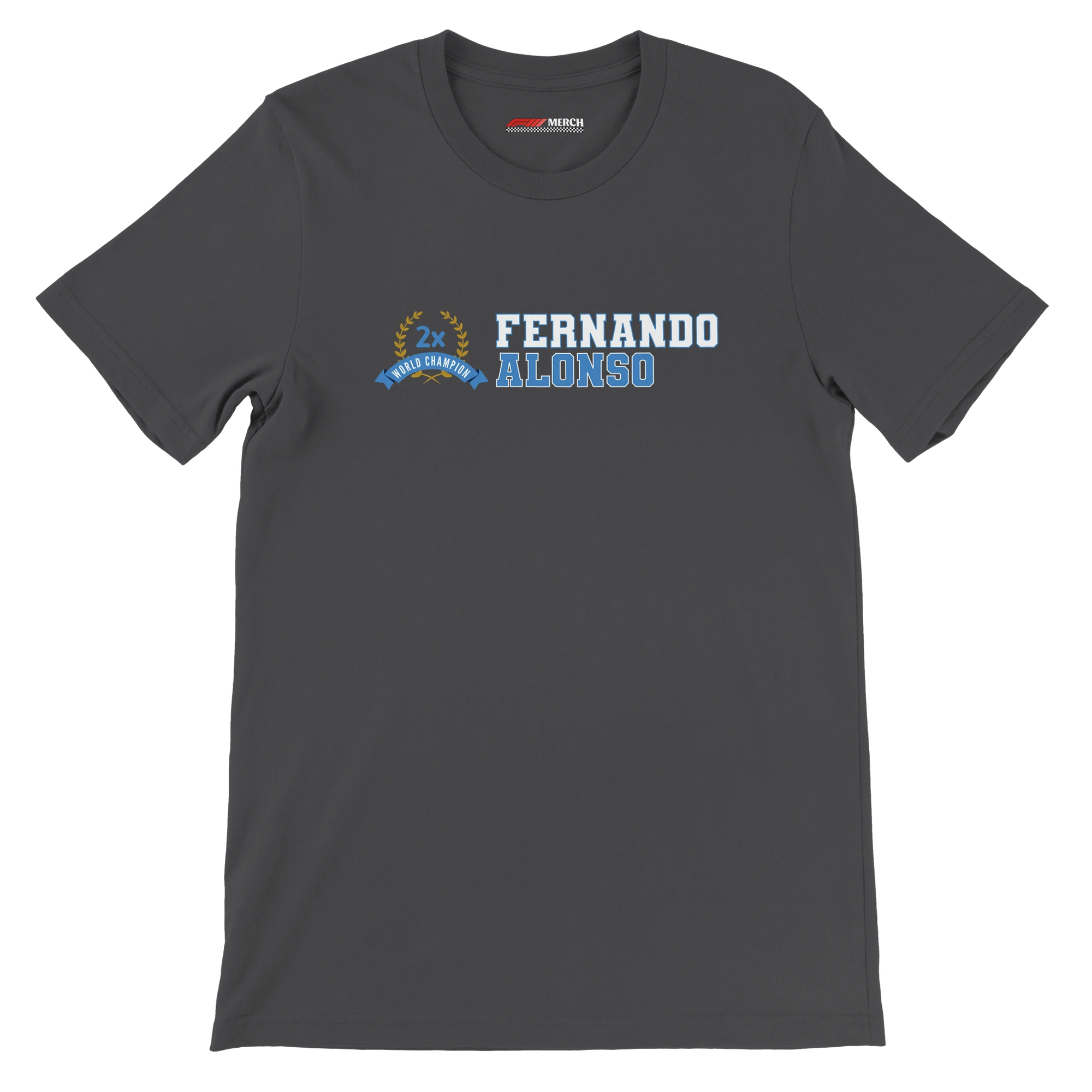 f111 merch dark-grey color t-shirt2 with fernando-alonso branding.