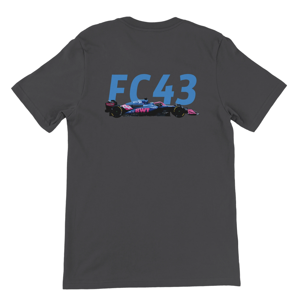 f111 merch dark-grey color t-shirt2 with franco-colapinto branding.