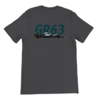 f111 merch dark-grey color t-shirt2 with george-russell branding.