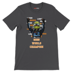 f111 merch dark-grey color t-shirt2 with lando-norris branding.