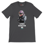 f111 merch dark-grey color t-shirt2 with lewis-hamilton branding.