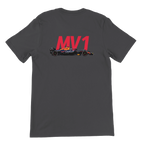 f111 merch dark-grey color t-shirt2 with max-verstappen branding.