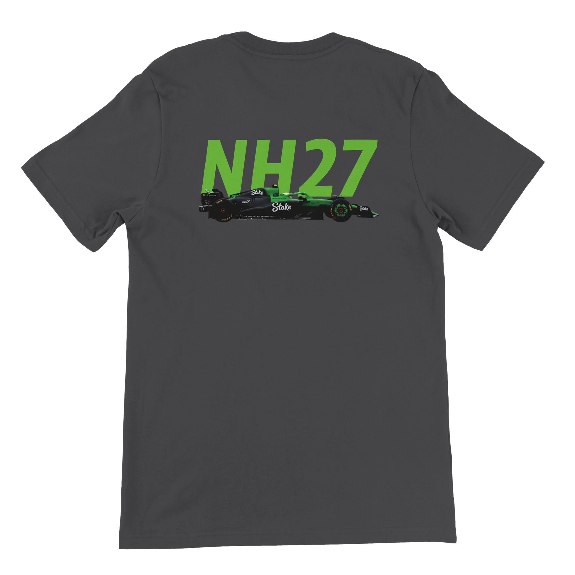 f111 merch dark-grey color t-shirt2 with nico-hulkenberg branding.