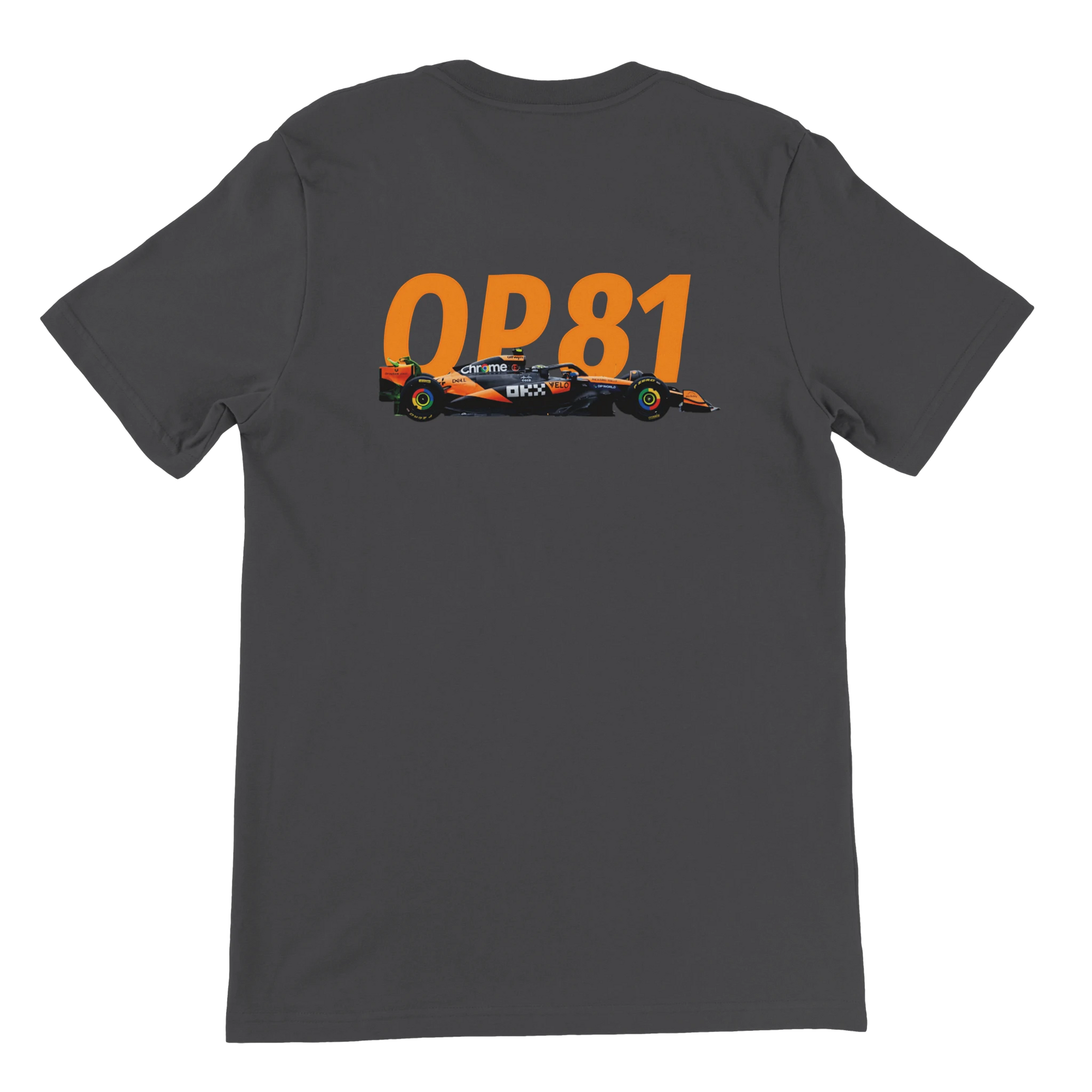 f111 merch dark-grey color t-shirt2 with oscar-piastri branding.