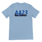f111 merch light-blue color t-shirt2 with alex-albon branding.