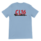 f111 merch light-blue color t-shirt2 with charles-leclerc branding.