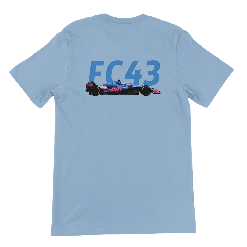f111 merch light-blue color t-shirt2 with franco-colapinto branding.