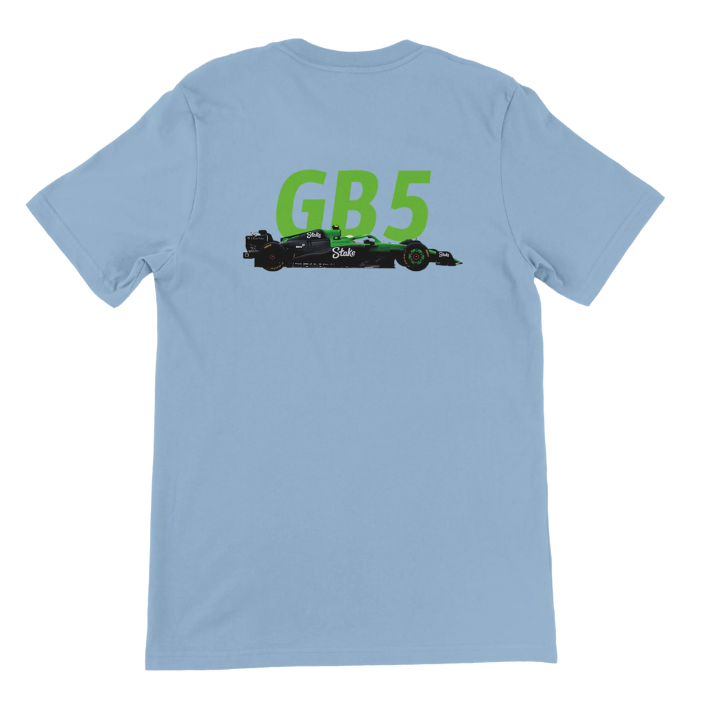 f111 merch light-blue color t-shirt2 with gabriel-bortoleto branding.