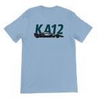 f111 merch light-blue color t-shirt2 with kimi-antonelli branding.