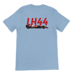 f111 merch light-blue color t-shirt2 with lewis-hamilton branding.