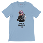 f111 merch light-blue color t-shirt2 with lewis-hamilton branding.
