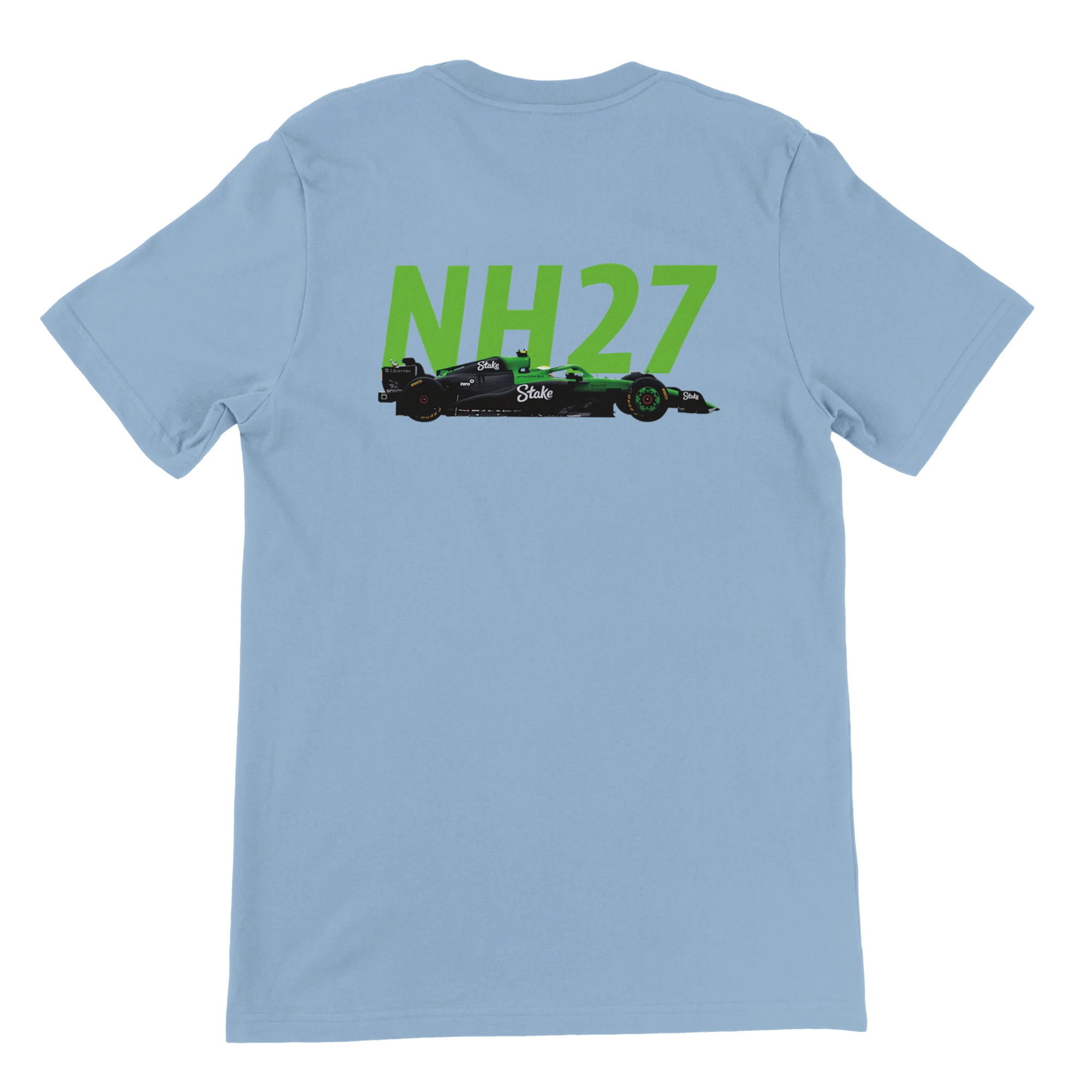 f111 merch light-blue color t-shirt2 with nico-hulkenberg branding.