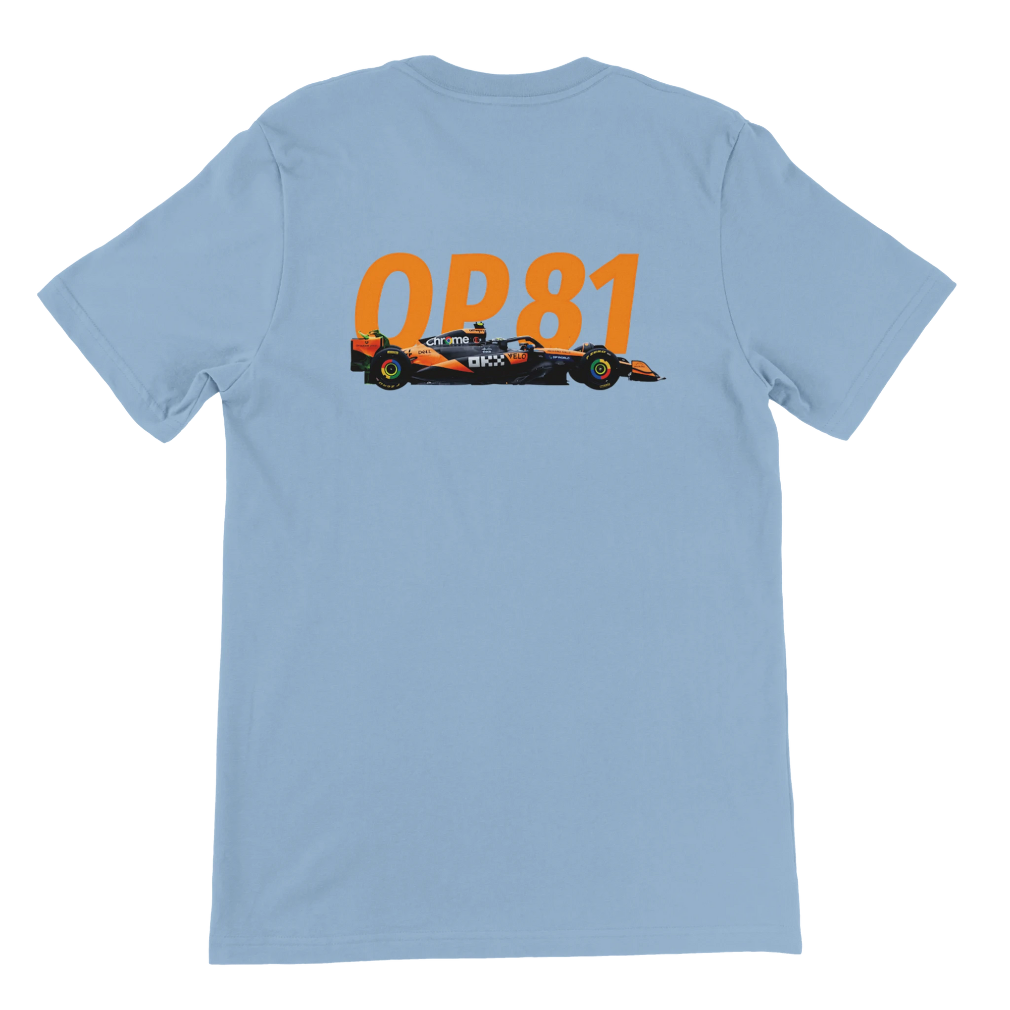 f111 merch light-blue color t-shirt2 with oscar-piastri branding.