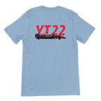 f111 merch light-blue color t-shirt2 with yuki-tsunoda branding.