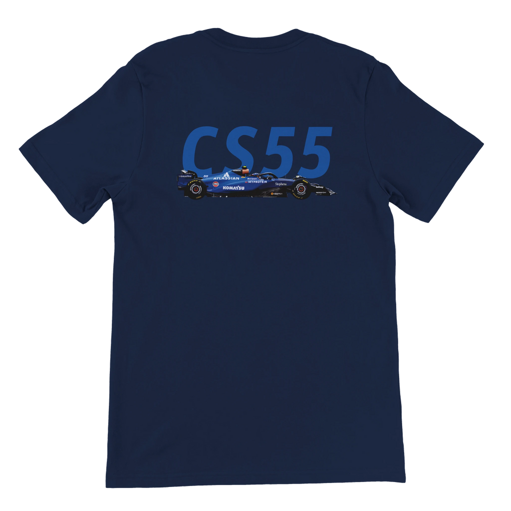 f111 merch navy color t-shirt2 with carlos-sainz branding.